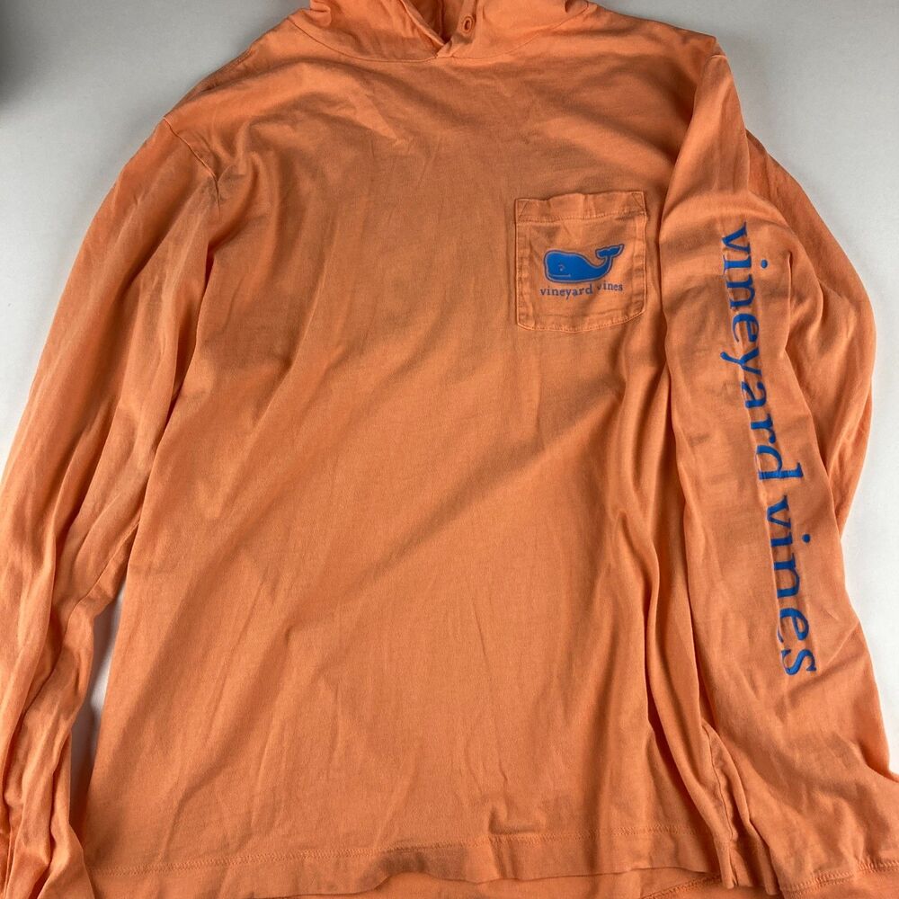 Vineyard Vines Mens XS Orange Hooded Long Sleeve Pocket T Shirt Whale Logo